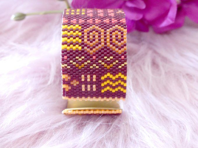 Bracelet jonc ethnique tissé perles été indien