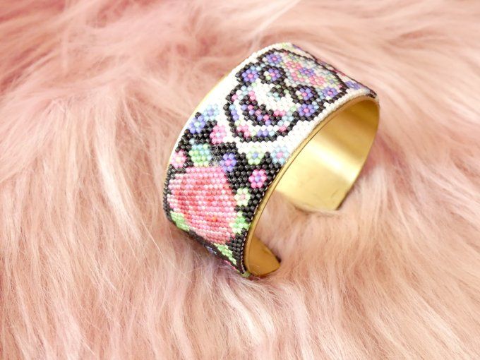 Bracelet jonc tissé perles Calavera