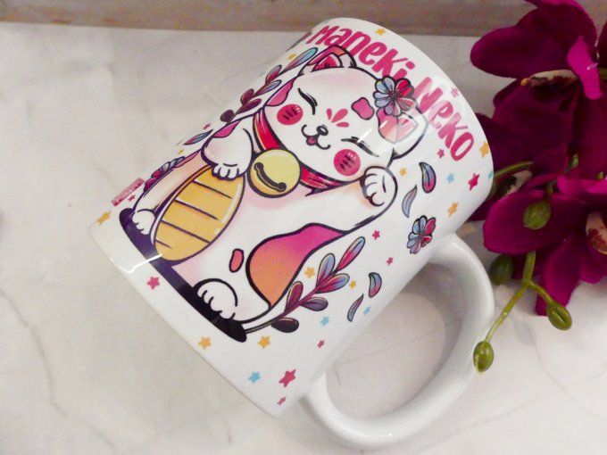 Mug blanc en porcelaine Manéki Néko